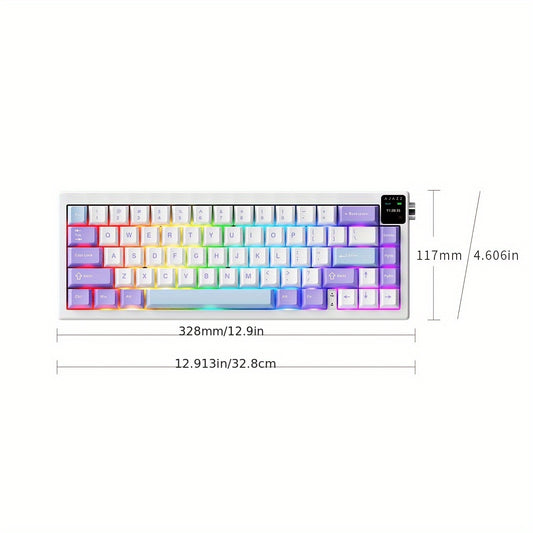AK650 Wireless Mechanical Keyboard with Screen, Knobs, RGB Lighting, Music Rhythm Sync, 65pcs Layout, 5000mAh Battery, Dual-System Switching, Adjustable Stand, Wireless & Type-C Charging