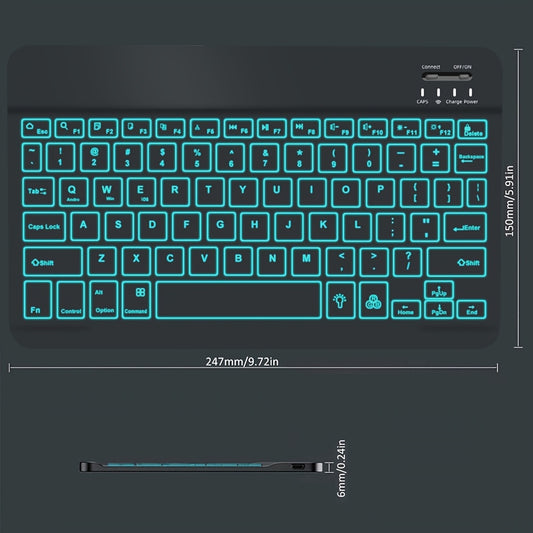 10-Inch Mini Wireless Keyboard with 7-Color Backlight, Ultra-Thin And Rechargeable, Supports Android iOS Windows Systems for Laptop Tablet Phone iPad