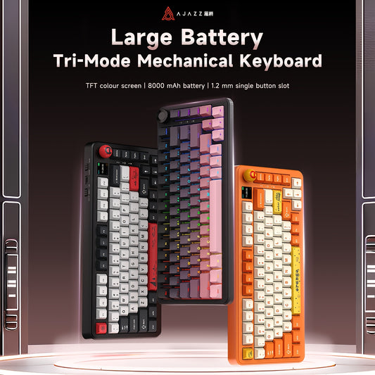 AJazz AK820 MAX PLUS Triple Mode Mechanical Keyboard Wireless Gaming Gasket 75 Layout Avocado Screw Black Shark Red TFT Color Screen Triple Mode 8000mAh Battery