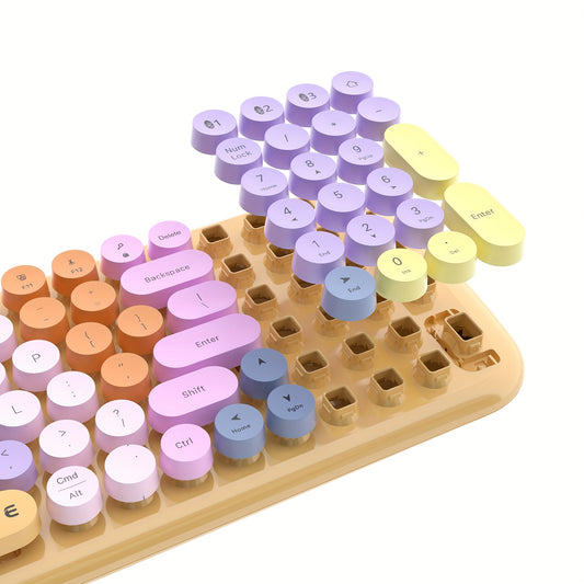 UBOTIE Wireless Keyboard, UBOTIE Color Gradient Colorful Retro Typewriter Flexible Keyboard 2.4GHz Connectivity