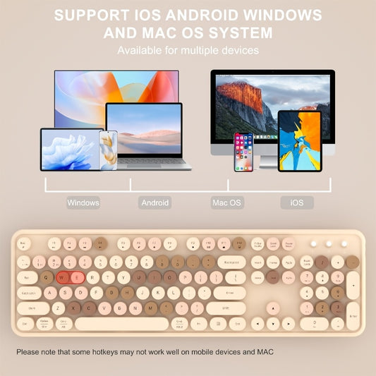 UBOTIE Retro Round Keycap Wireless Keyboard 104-key Full-size Color Mixing Design 2.4G\u002FUS Dual-mode Connection, Compatible with Computer Notebook Mac Desktop Office, 3 Colors Available, Office Study Gift