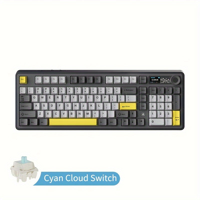 AJAZZ AK980 Mechanical Keyboard Wireless Hot-Swappable Screen Knob Wireless BT Gaming Gasket Structure Lower Light Position -Swappable Screen -Lower Light Position 8000mAh Large Battery with Exquisite Screen Multiple Axes Available