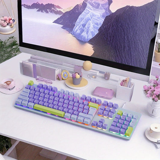 Ergonomic RGB Keyboard Ergonomic Color Block Wired RGB Keyboard | USB Plug and Play, Purple Backlit, One Hand Support, UV Two Color Printing, Spill Resistant, Comfortable and Stylish for Laptop\u002FDesktop\u002FWindows Systems