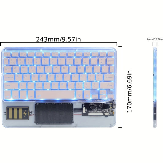 Ultra-Slim Wireless Keyboard 7 Colors Backlit Portable Mini Wireless Rechargeable for Apple for ipad for iphone for samsung Tablet Phone Smartphone IOS Android Windows - Transparent