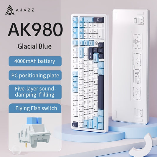 AJAZZ AK980 Mechanical Keyboard Wireless Hot-Swappable Screen Knob Wireless BT Gaming Gasket Structure Lower Light Position -Swappable Screen -Lower Light Position 8000mAh Large Battery with Exquisite Screen Multiple Axes Available