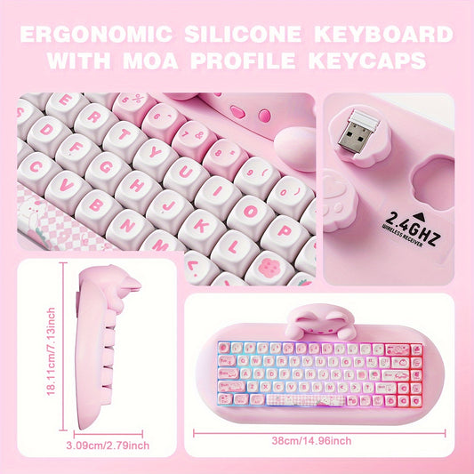 YUNZII C68 65% Wireless Mechanical Keyboard - Cute Cat Design, RGB Backlit