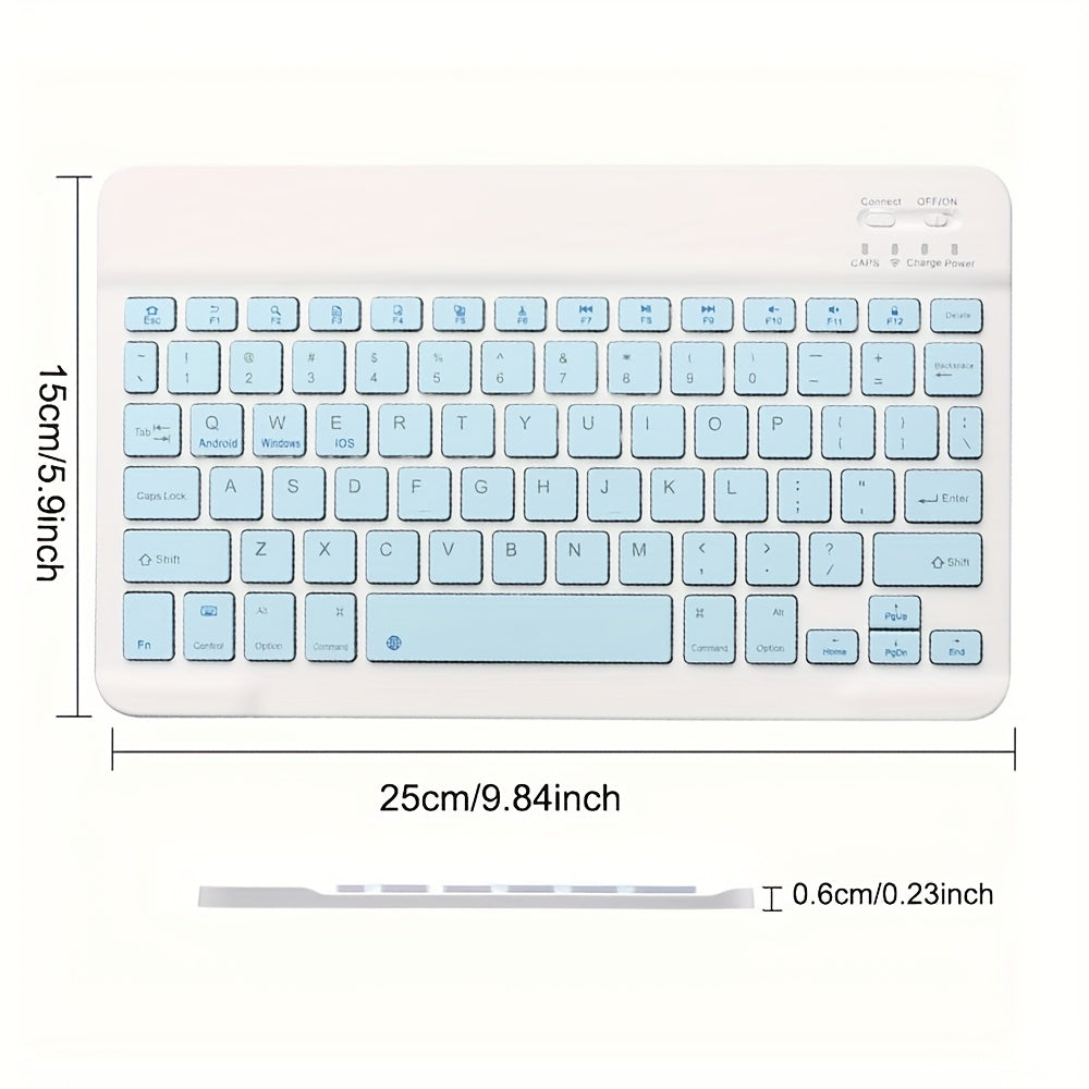 Wireless Keyboard, Ultra-Thin Wireless Keyboard, Suitable for Tablets, Laptops, Phones, 10-inch Rechargeable Wireless Keyboard, Suitable for Android, Windows, Blue