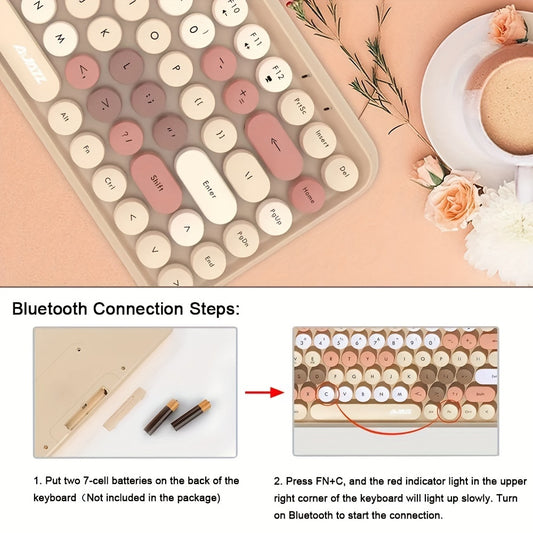 ZIYOULANG 308i Portable Lightweight Wireless Silent Keyboard Mini 84Keys Retro Design Desktop Aesthetics Suitable For Office, Home