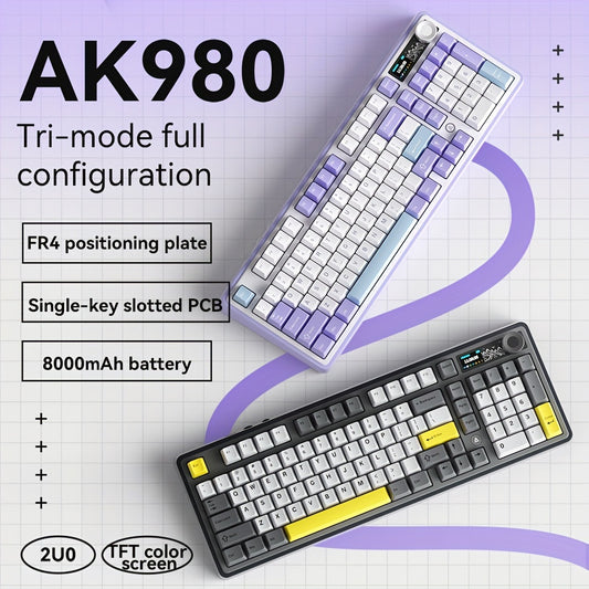 AJAZZ AK980 Mechanical Keyboard 98% Tri-mode Wireless Gaming With Colour Screen GASKET Hot-swappable