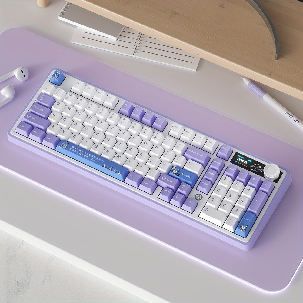 AJAZZ AK980 Mechanical Keyboard Wireless Hot-Swappable Screen Knob Wireless BT Gaming Gasket Structure Lower Light Position -Swappable Screen -Lower Light Position 8000mAh Large Battery with Exquisite Screen Multiple Axes Available