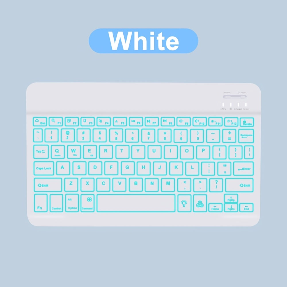 10-Inch Mini Wireless Keyboard with 7-Color Backlight, Ultra-Thin And Rechargeable, Supports Android iOS Windows Systems for Laptop Tablet Phone iPad