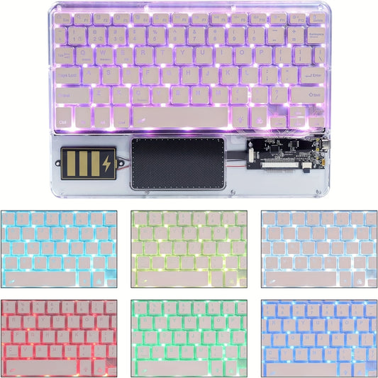 Ultra-Slim Wireless Keyboard 7 Colors Backlit Portable Mini Wireless Rechargeable for Apple for ipad for iphone for samsung Tablet Phone Smartphone IOS Android Windows - Transparent