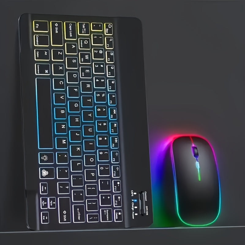 Ultra-thin RGB Luminous Wireless Mini Keyboard, Rechargeable - Easily Pair with iPad, Tablet, Smartphone And Android Windows