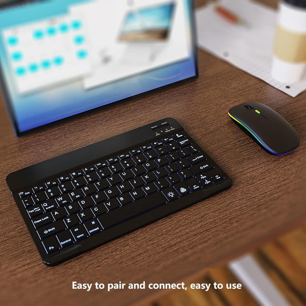 Ultra-thin RGB Luminous Wireless Mini Keyboard, Rechargeable - Easily Pair with iPad, Tablet, Smartphone And Android Windows