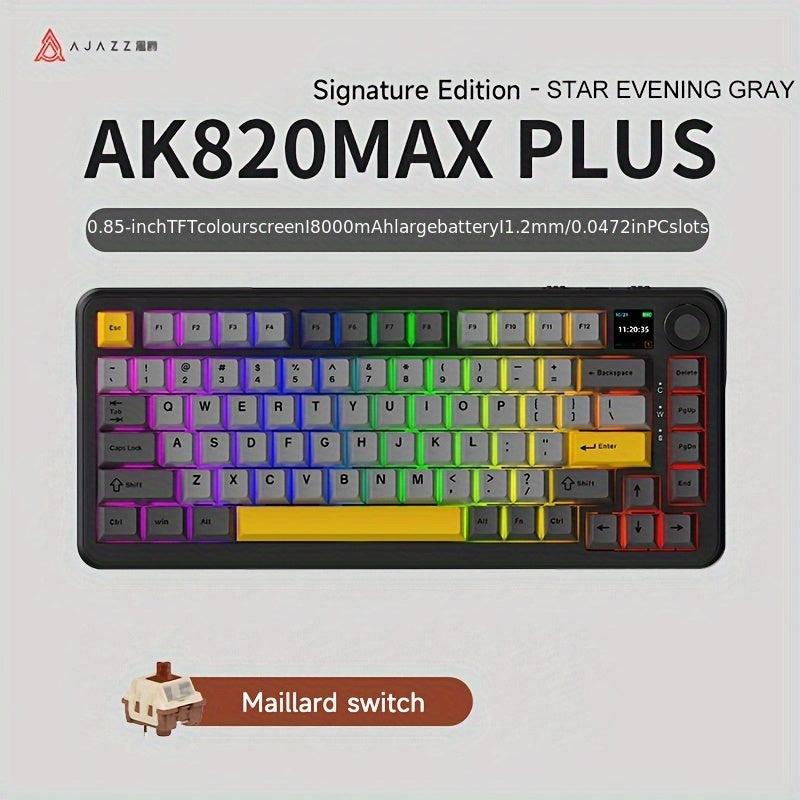 Ajazz Three-mode Mechanical Keyboard Wireless Racing Gasket Structure TFT Color Screen Avocado Shaft 8000 MAh Large Battery RGB Backlight