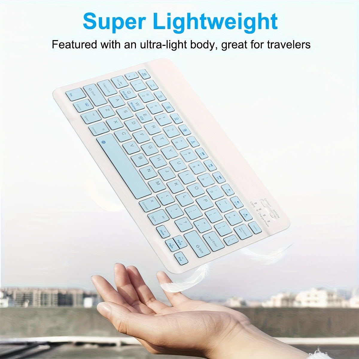 Wireless Keyboard, Ultra-Thin Wireless Keyboard, Suitable for Tablets, Laptops, Phones, 10-inch Rechargeable Wireless Keyboard, Suitable for Android, Windows, Blue