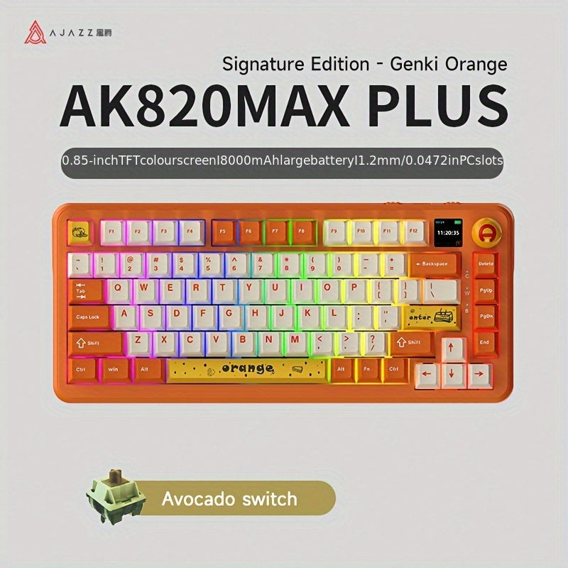 Ajazz Three-mode Mechanical Keyboard Wireless Racing Gasket Structure TFT Color Screen Avocado Shaft 8000 MAh Large Battery RGB Backlight