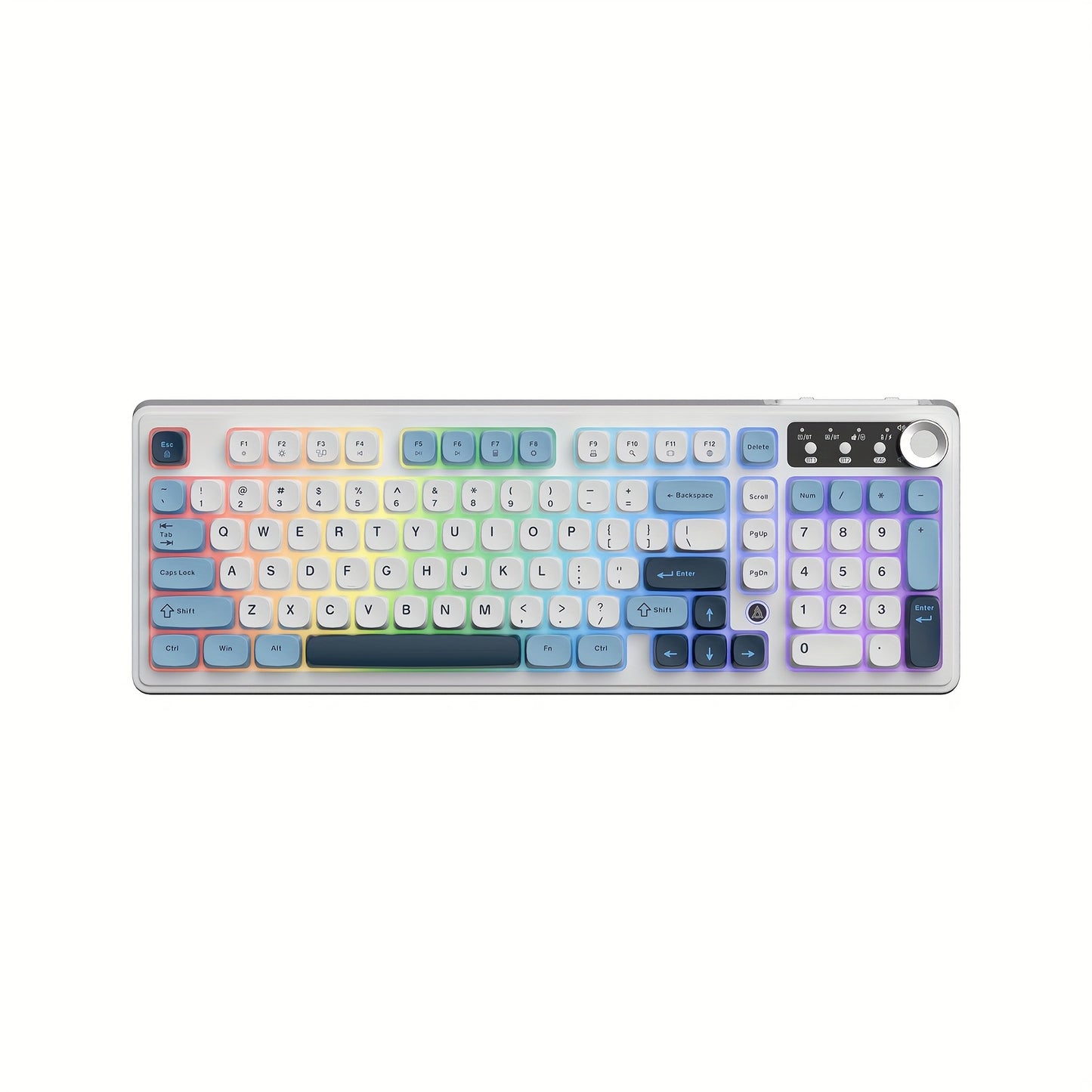 AJAZZ AF98 Wireless Rechargeable Film Keyboard RGB Backlight, Portable Black Office Keyboard - 98 Keys, Supports 2.4G\u002FBT1, with Media Knob, Ball Keycaps, Suitable for Gamers and Office Use, Compatible with Windows\u002FLaptop Gaming Peripherals