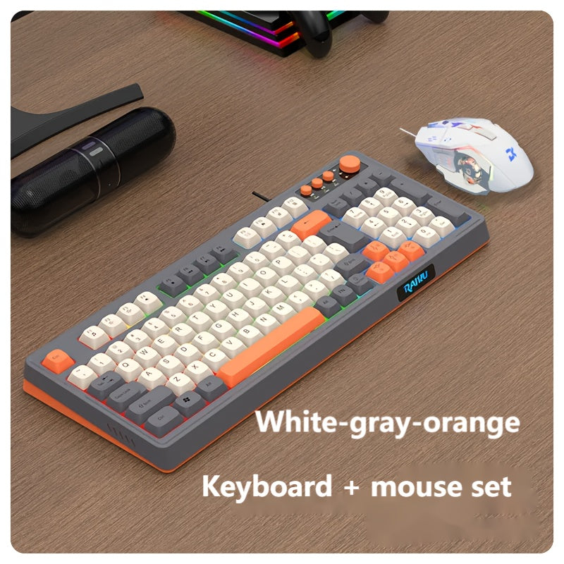 Wired Gaming Keyboard - Rainbow Backlight, Portable Black Keyboard, 98-Key Office Keyboard, Ergonomic Design with Multimedia Knob and Ball-shaped Keys, Suitable for Gamers and Office Use, Compatible with Windows and Laptop Accessories