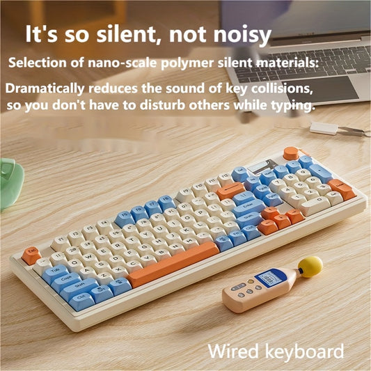 Wired Gaming Keyboard - Rainbow Backlight, Portable Black Keyboard, 98-Key Office Keyboard, Ergonomic Design with Multimedia Knob and Ball-shaped Keys, Suitable for Gamers and Office Use, Compatible with Windows and Laptop Accessories