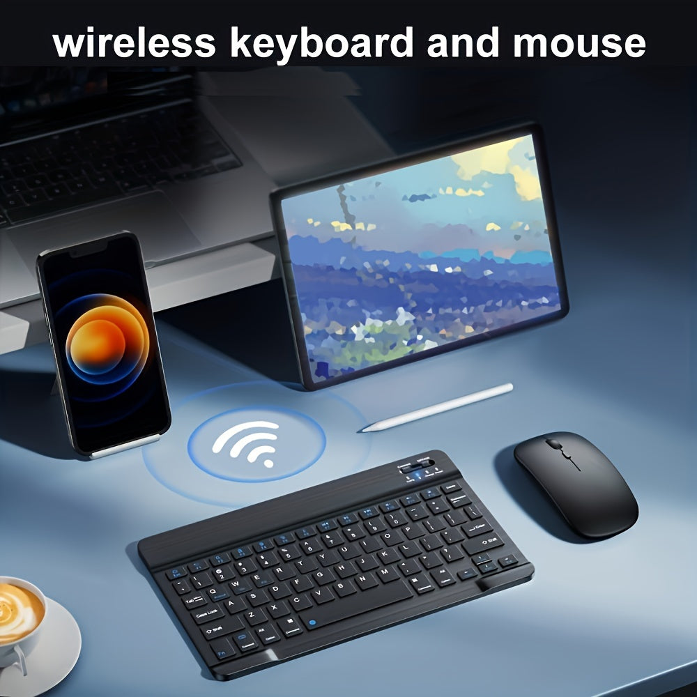 10 inch Mini Wireless Keyboard and Mouse Rechargeable Slim English Keyboard and mouse set for iPad Air Pro Tablet for Android Windows