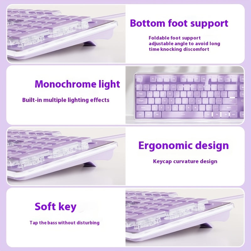 EWEADN V3 Gaming Wired Keyboard Mechanical Feel Led-Backlit, Purple Office Keyboard Silent Full Size