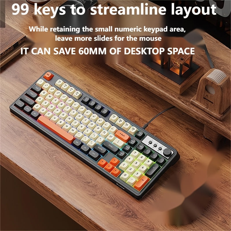 Wired Gaming Keyboard - Rainbow Backlight, Portable Black Keyboard, 98-Key Office Keyboard, Ergonomic Design with Multimedia Knob and Ball-shaped Keys, Suitable for Gamers and Office Use, Compatible with Windows and Laptop Accessories