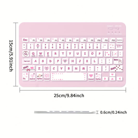 Ultra-Slim Rechargeable Wireless Keyboard with Cute Pastel Pink & Multicolor Cute Anime Design