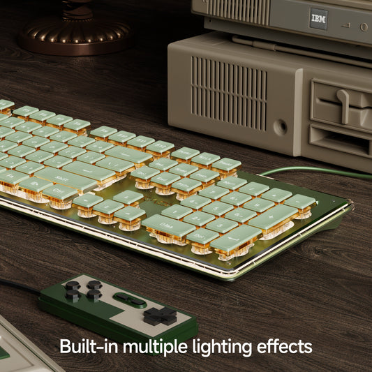 EWEADN Wired Mechanical Feel Keyboard with Aluminum Alloy Panel & ABS Keycaps - Single Color Backlit