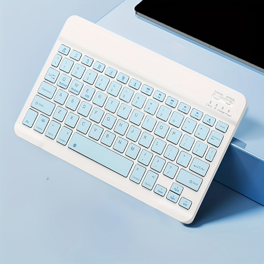 Wireless Keyboard, Ultra-Thin Wireless Keyboard, Suitable for Tablets, Laptops, Phones, 10-inch Rechargeable Wireless Keyboard, Suitable for Android, Windows, Blue