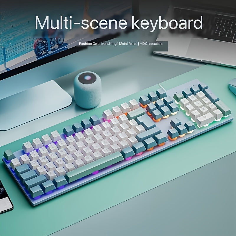 Rainbow LED Gaming Keyboard Rainbow LED Backlit Mechanical Feeling Gaming Keyboard, 104 Keys Wired Keyboard | USB Wired Mechanical Computer Keyboard for Office Laptop, Desktop, PC Gamers