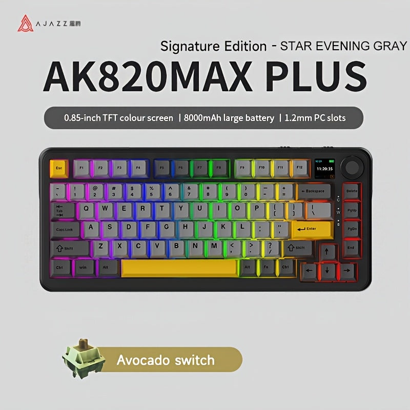 Ajazz Three-mode Mechanical Keyboard Wireless Racing Gasket Structure TFT Color Screen Avocado Shaft 8000 MAh Large Battery RGB Backlight