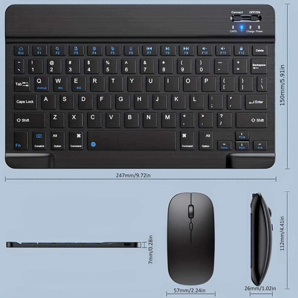 10 inch Mini Wireless Keyboard and Mouse Rechargeable Slim English Keyboard and mouse set for iPad Air Pro Tablet for Android Windows
