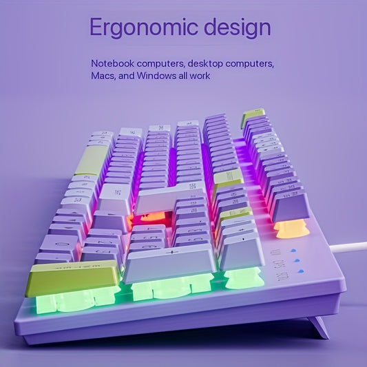 Rainbow LED Gaming Keyboard Rainbow LED Backlit Mechanical Feeling Gaming Keyboard, 104 Keys Wired Keyboard | USB Wired Mechanical Computer Keyboard for Office Laptop, Desktop, PC Gamers