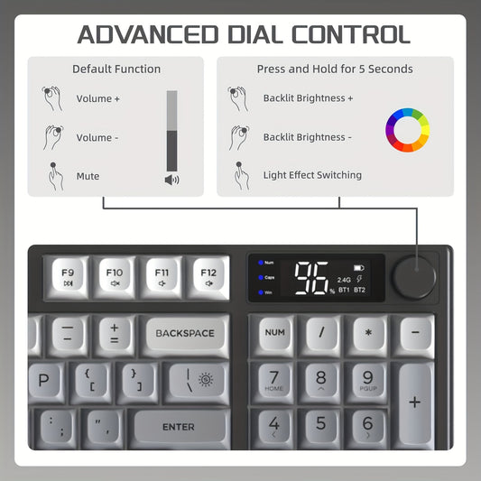 Wireless Gaming Membrane Keyboard, Knob Control BT\u002F2.4G Wireless
