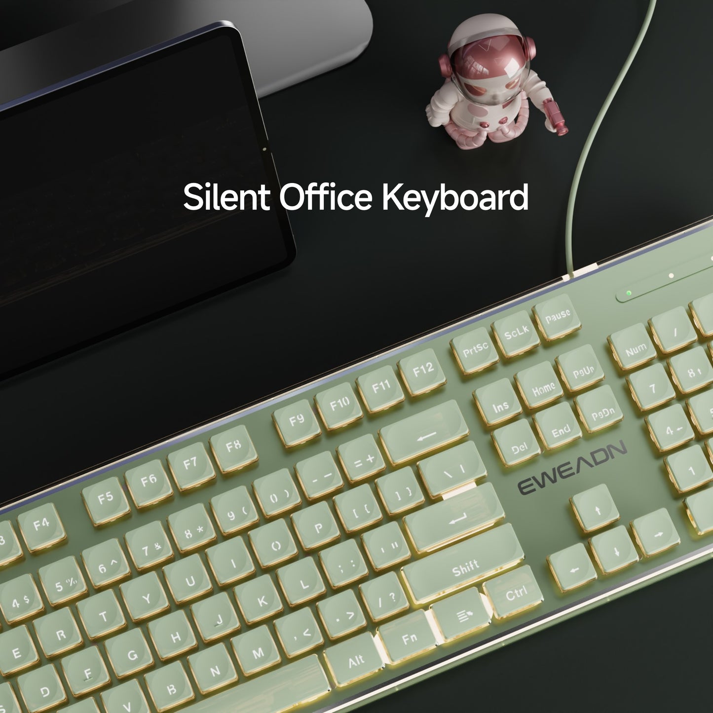 EWEADN Wired Mechanical Feel Keyboard with Aluminum Alloy Panel & ABS Keycaps - Single Color Backlit