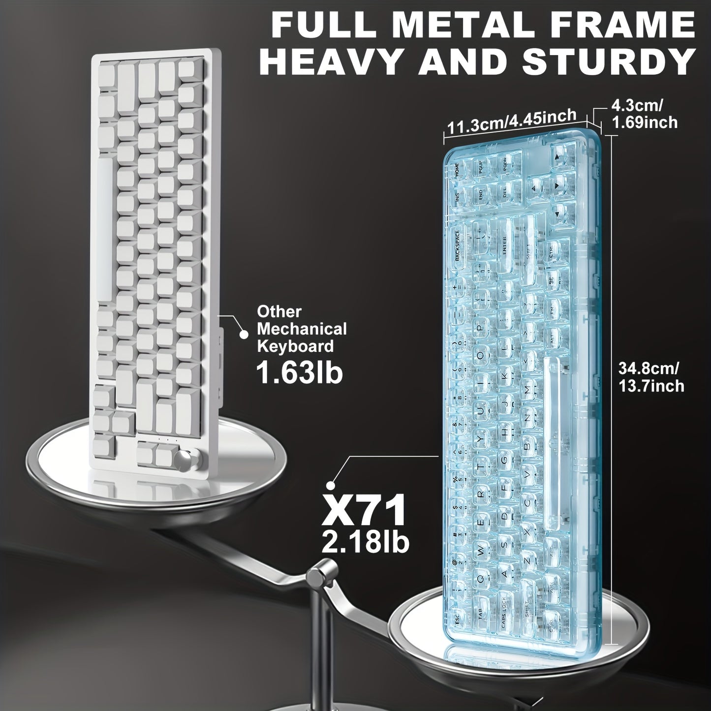 YUNZII X71 Cyan Mechanical Keyboard, 68% Layout 71 Keys, BT5.0\u002F2.4G\u002FUSB-C Wired, Wireless RGB, Ergonomic, Backlit, Hotkeys, Media Keys, Rechargeable Lithium Battery, Type-C Charging, Compatible with Win\u002FMac