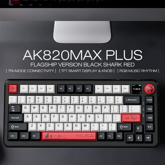AJazz AK820 MAX PLUS Triple Mode Mechanical Keyboard Wireless Gaming Gasket 75 Layout Avocado Screw Black Shark Red TFT Color Screen Triple Mode 8000mAh Battery