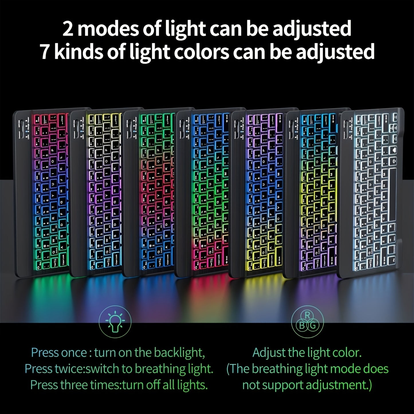 Ultra-thin RGB Luminous Wireless Mini Keyboard, Rechargeable - Easily Pair with iPad, Tablet, Smartphone And Android Windows