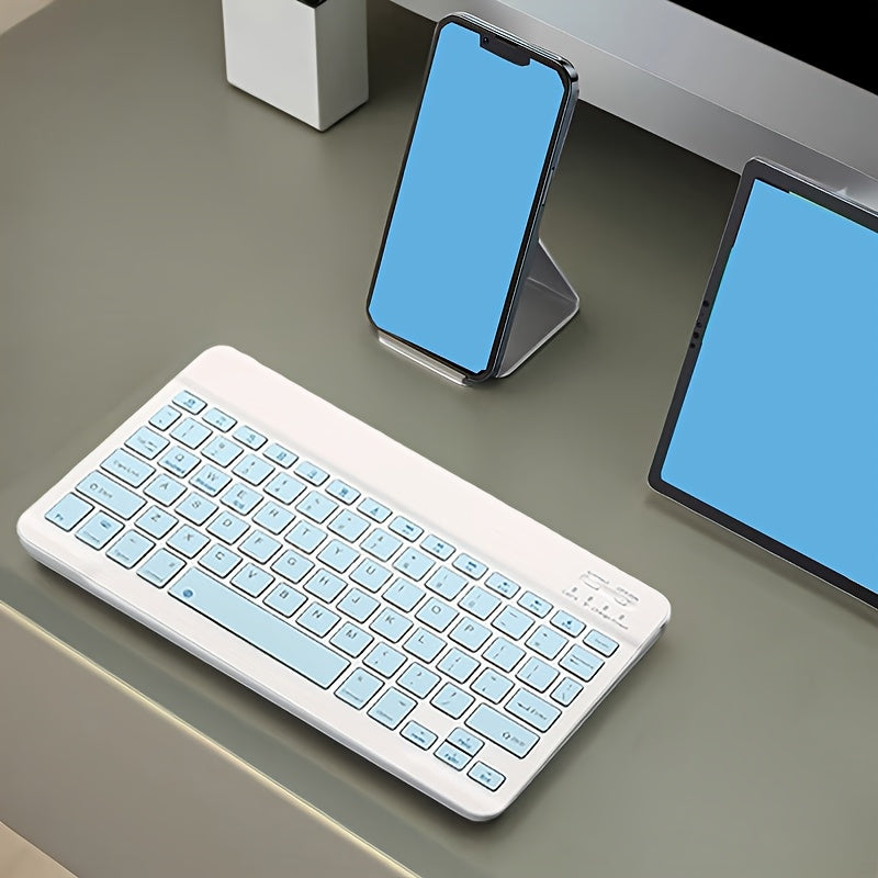 Wireless Keyboard, Ultra-Thin Wireless Keyboard, Suitable for Tablets, Laptops, Phones, 10-inch Rechargeable Wireless Keyboard, Suitable for Android, Windows, Blue