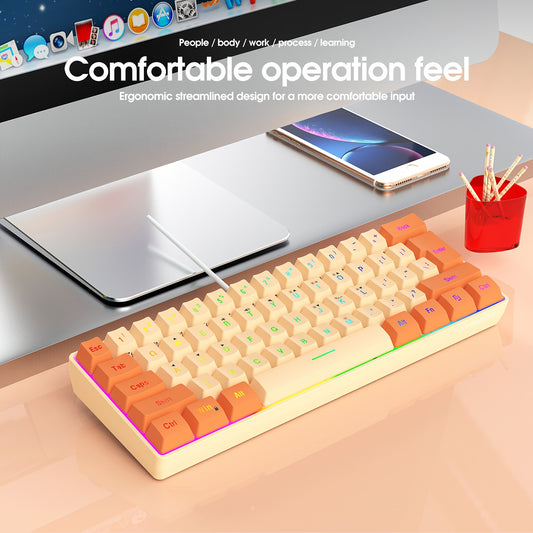 Snpurdiri 60% Wired Gaming Keyboard, RGB Backlit Ultra-Compact Mini Keyboard, Small Compact 61-Key Keyboard For PC\u002FMac Gamers, Typists, Travel For Wired Use Only (Orange And Cream)