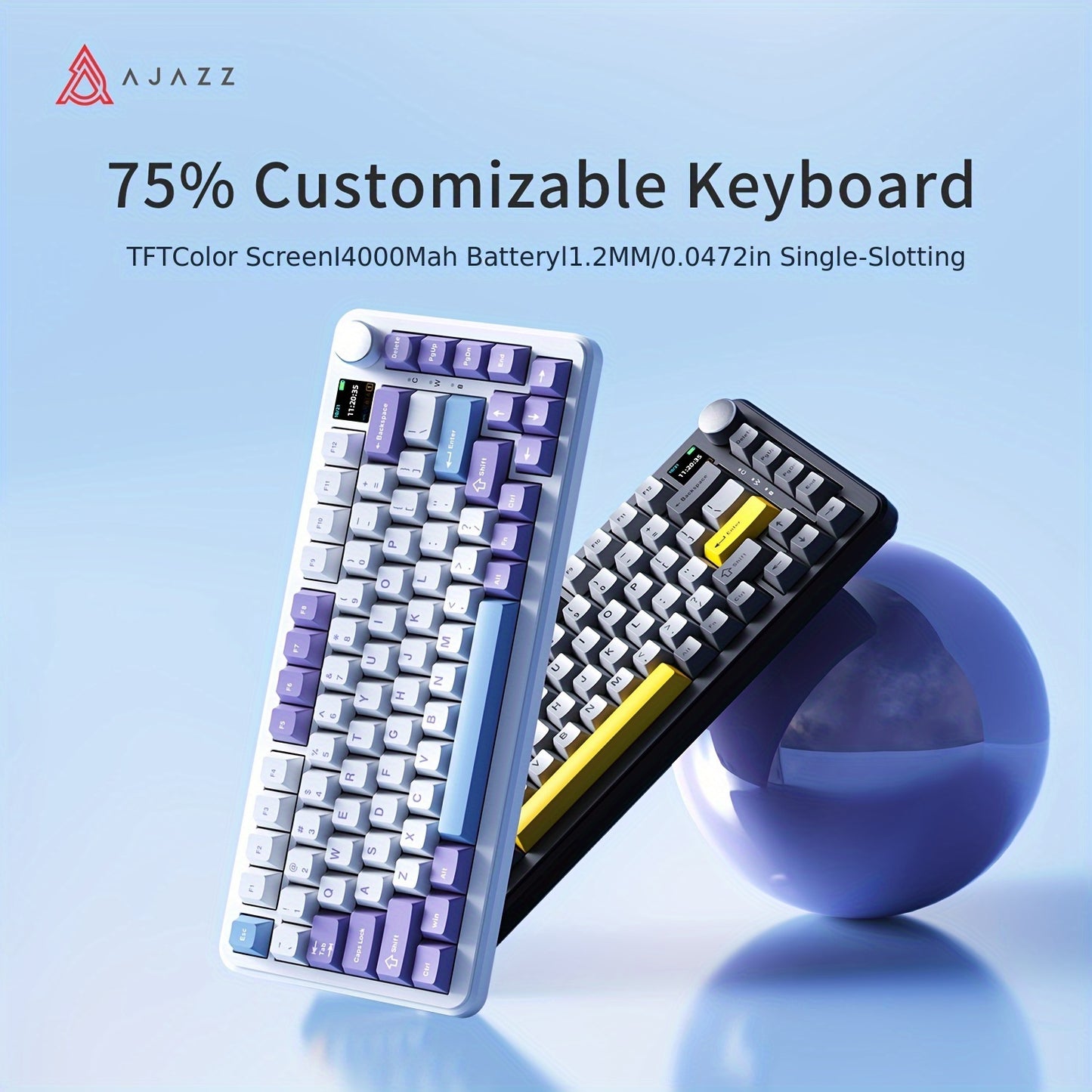 Ak820max Ergonomic Wireless Mechanical Keyboard - 3 Modes, USB Rechargeable with Type-C Charging Port