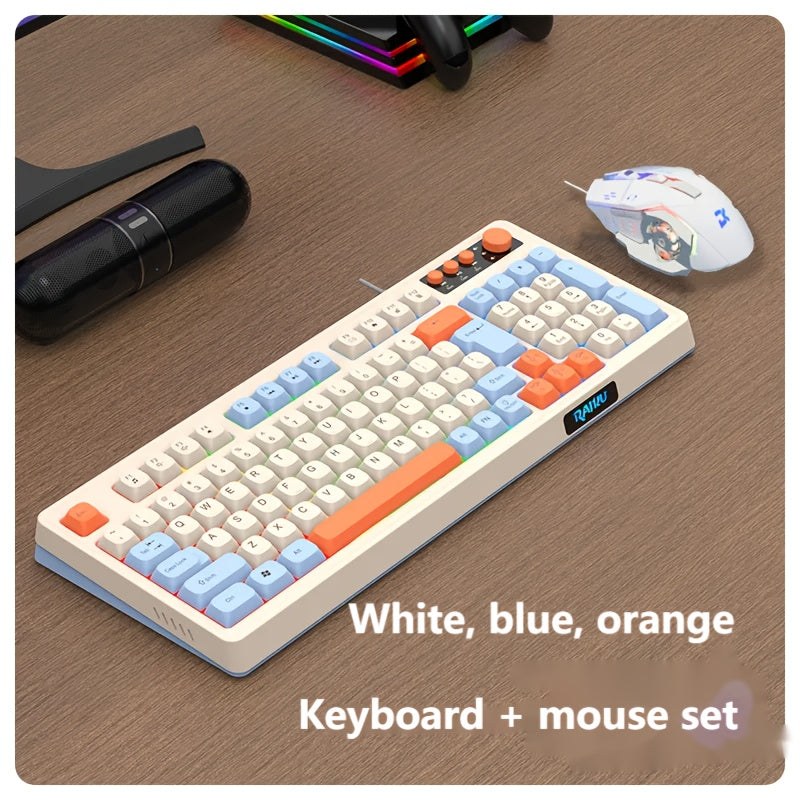 Wired Gaming Keyboard - Rainbow Backlight, Portable Black Keyboard, 98-Key Office Keyboard, Ergonomic Design with Multimedia Knob and Ball-shaped Keys, Suitable for Gamers and Office Use, Compatible with Windows and Laptop Accessories