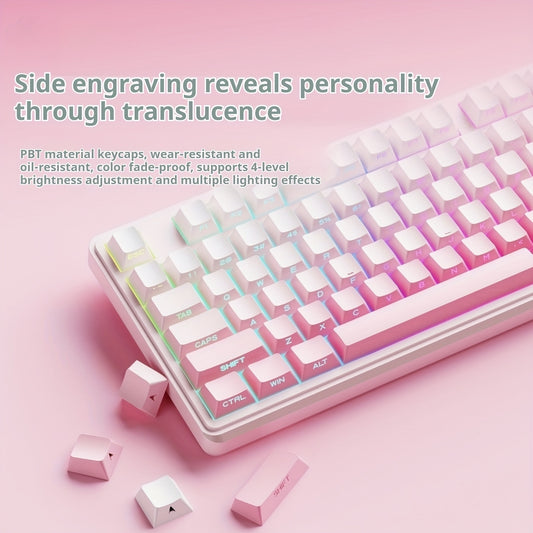 EWEADN Wireless Tri-Mode Keyboard with RGB Backlight, Peach Gradient Keycaps, Silent Typing