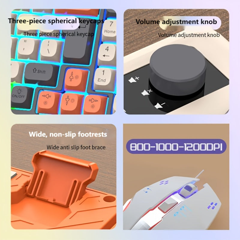 Wired Gaming Keyboard - Rainbow Backlight, Portable Black Keyboard, 98-Key Office Keyboard, Ergonomic Design with Multimedia Knob and Ball-shaped Keys, Suitable for Gamers and Office Use, Compatible with Windows and Laptop Accessories