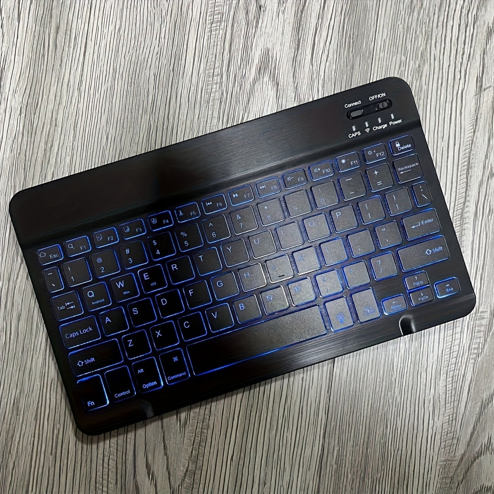 10-Inch Mini Wireless Keyboard with 7-Color Backlight, Ultra-Thin And Rechargeable, Supports Android iOS Windows Systems for Laptop Tablet Phone iPad