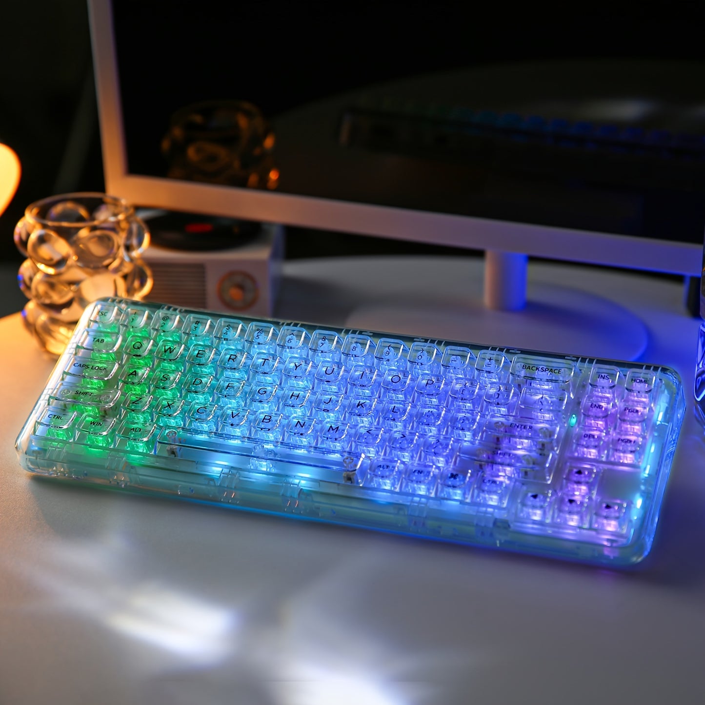 YUNZII X71 Cyan Mechanical Keyboard, 68% Layout 71 Keys, BT5.0\u002F2.4G\u002FUSB-C Wired, Wireless RGB, Ergonomic, Backlit, Hotkeys, Media Keys, Rechargeable Lithium Battery, Type-C Charging, Compatible with Win\u002FMac