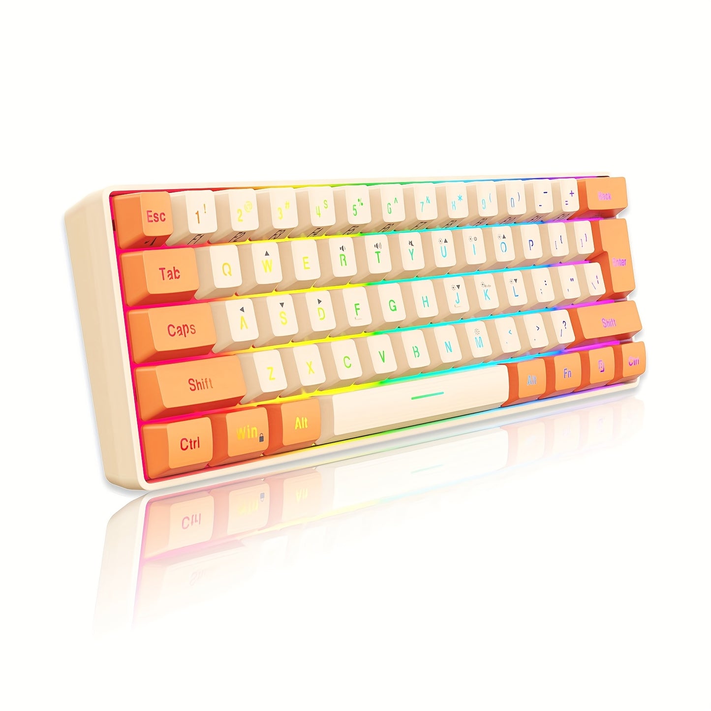 Snpurdiri 60% Wired Gaming Keyboard, RGB Backlit Ultra-Compact Mini Keyboard, Small Compact 61-Key Keyboard For PC\u002FMac Gamers, Typists, Travel For Wired Use Only (Orange And Cream)