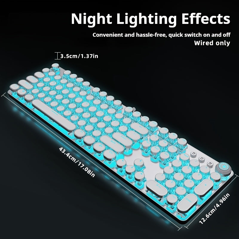 EWEADN TK100 Punk Typewriter Mechanical Gaming Keyboard, with Multimedia knob