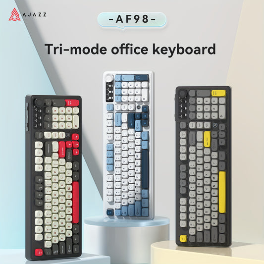 AJAZZ AF98 Wireless Rechargeable Film Keyboard RGB Backlight, Portable Black Office Keyboard - 98 Keys, Supports 2.4G\u002FBT1, with Media Knob, Ball Keycaps, Suitable for Gamers and Office Use, Compatible with Windows\u002FLaptop Gaming Peripherals